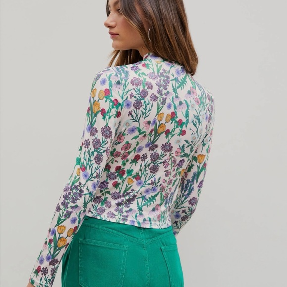 Cider Floral Mock Neck Long Sleeve Top in Cream Green Pink - Picture 4 of 4